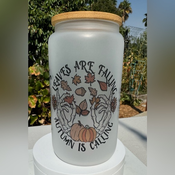 Dead inside but it’s fall skeleton Libbey can glass tumbler 16oz - Picture 3 of 4